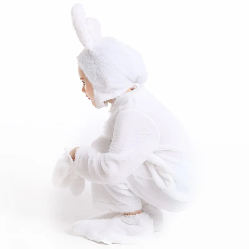 White Rabbit Cosplay Costume Jumpsuit with Headwear Girls Boys Halloween Party Stage Dance Wear Kindergarten Group Outfit Kids
