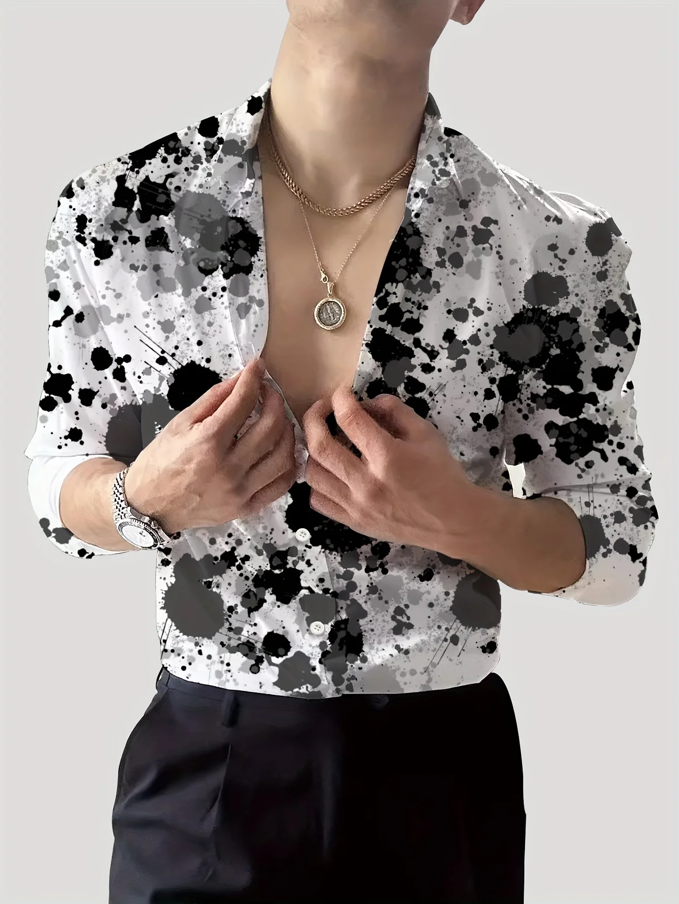  Men's Shirt Spring and Autumn New Long Sleeve Shirt with Lapel Fashion Design Elements, Hawaiian Shirt Print Number 3D,