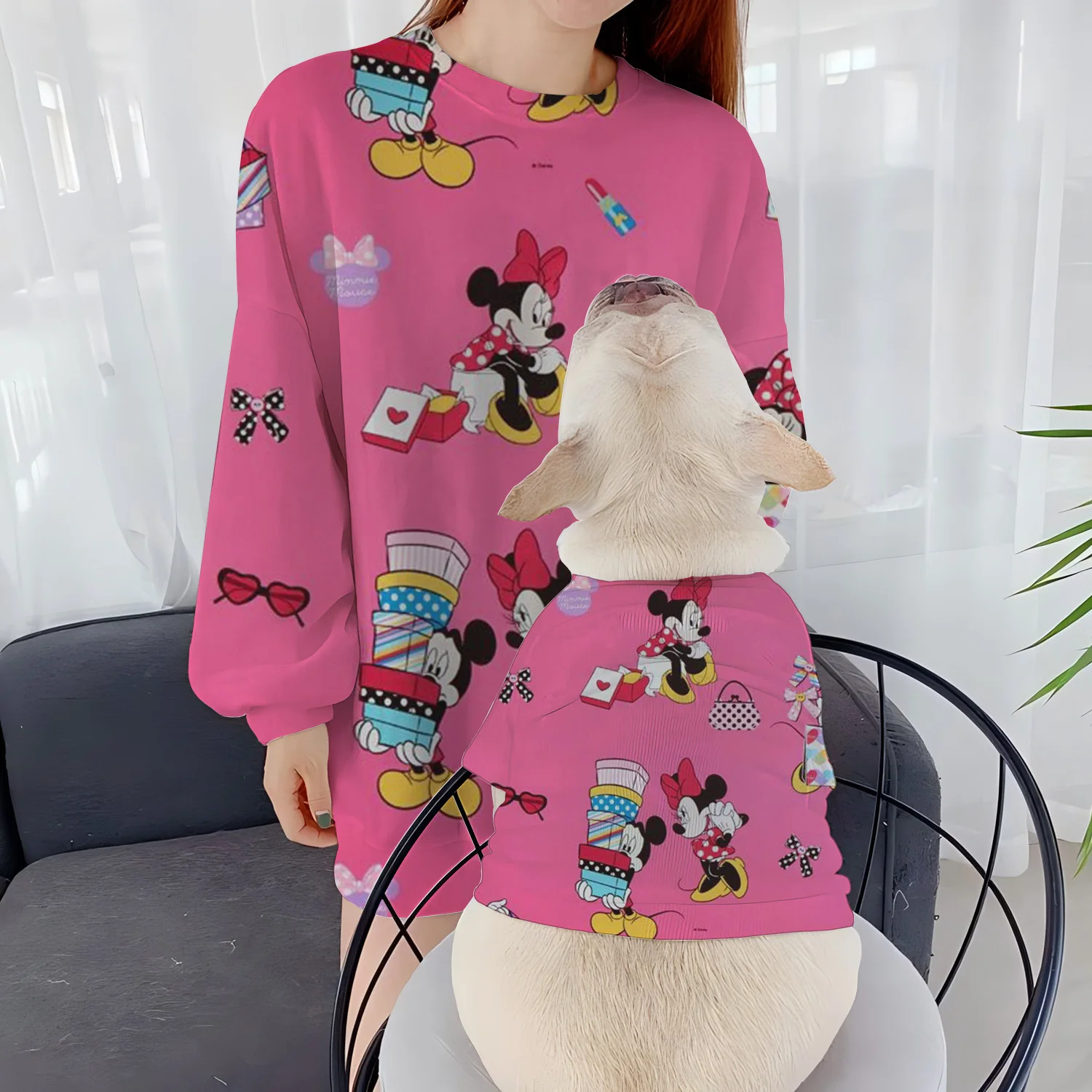 Mickey Casual Sweatshirts Long Sleeve Disney Pullover Women Dog Clothing Parent-Child Clothes Women's Pet Round Neck Winter 2024