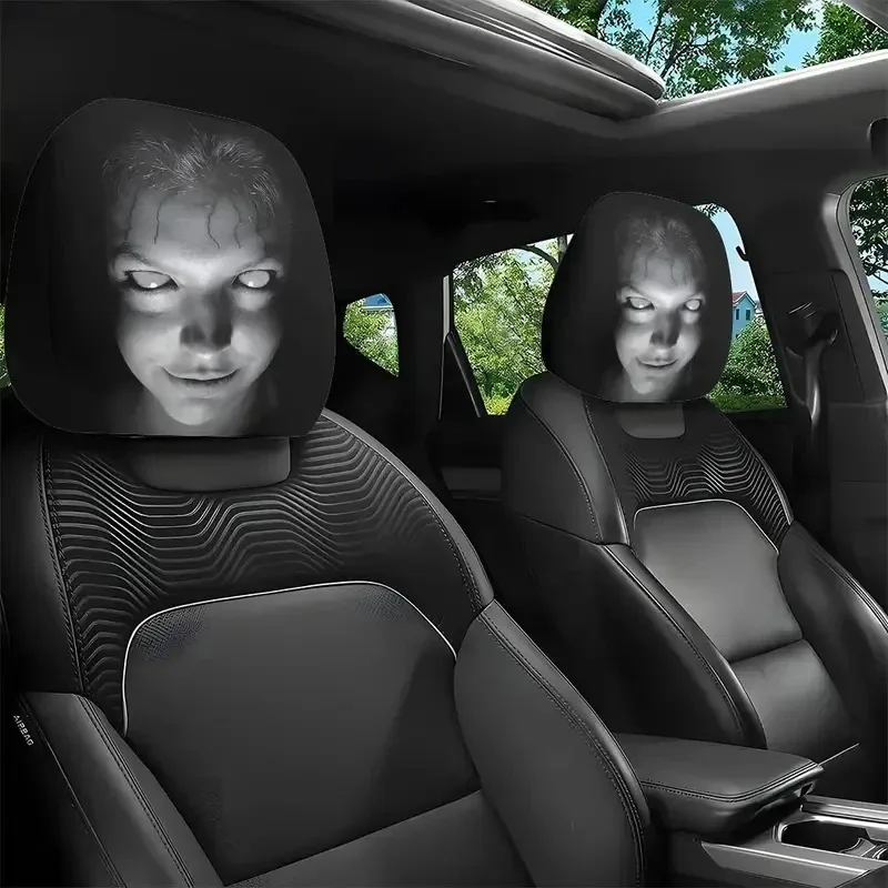 Washable Printed Headrest Covers Universal Elastic Fit Horror Theme Skull Design Funny Playful Headrest Covers