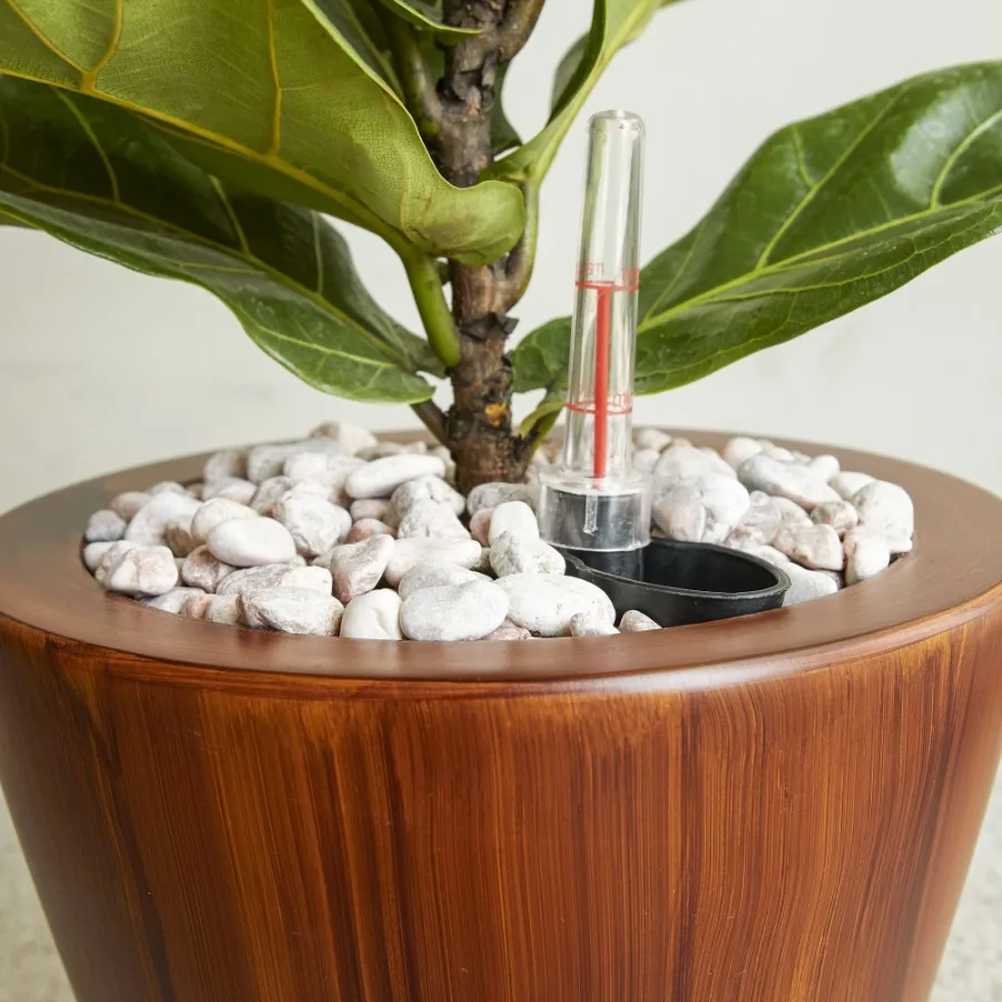 2 عبوة من وعاء زراعة ذاتي الماء من البلاستيك والخشب الداكن مقاس 10 بوصات