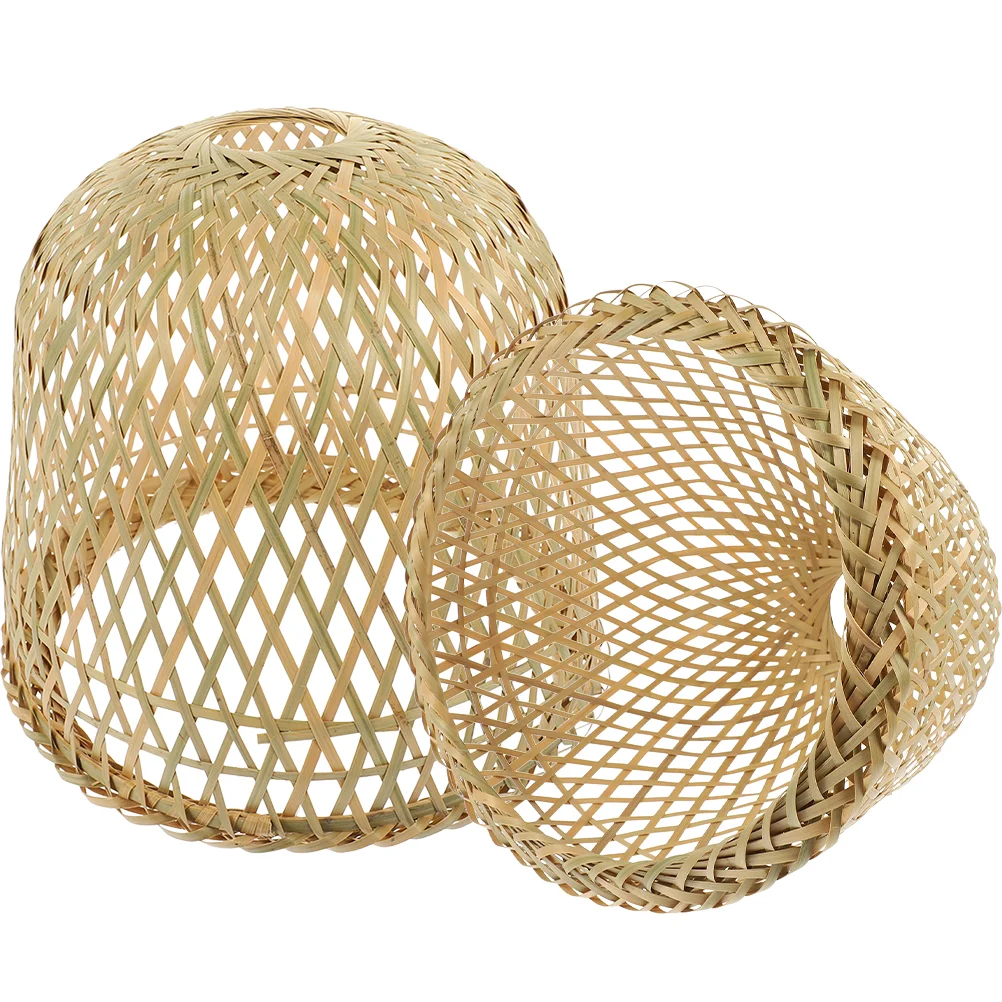 

2 Pcs Bamboo Lampshade Woven Light Cover 5 2cm Hole Chandelier Ceiling Pendant Lamp Shades Replacement Khaki Household Decor