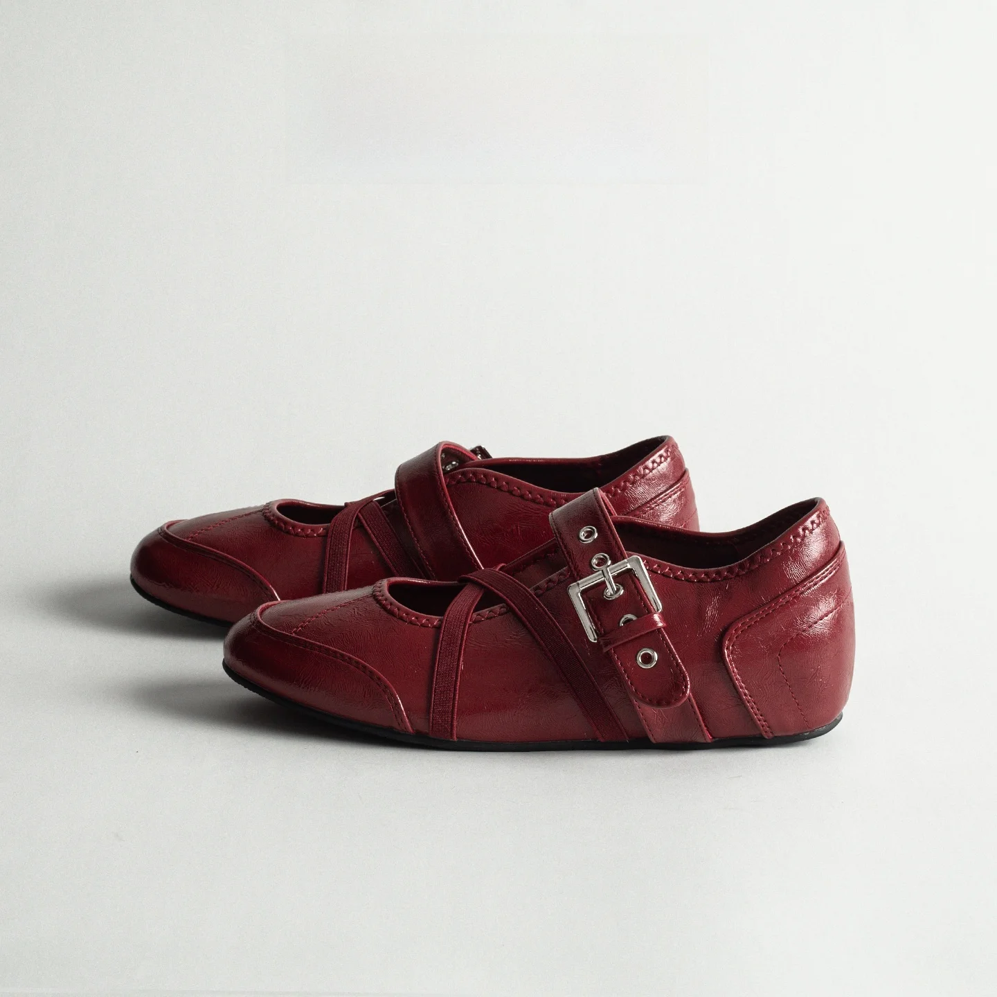 

Red Genuine Leather Retro Ballet Flat Shoes Women's round Toe Casual Low Cut Mary Jane Shoes Spring Season Korean Style Fashion