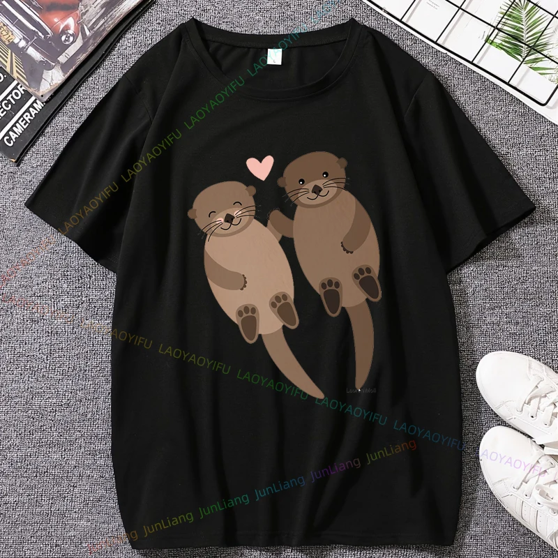 Otter Funny Printed Harajuku Style Casual Fashion Streetwear Hip Hop Loose Comfort 100% Cotton Breathe Man Tees Y2k Clothes Goth