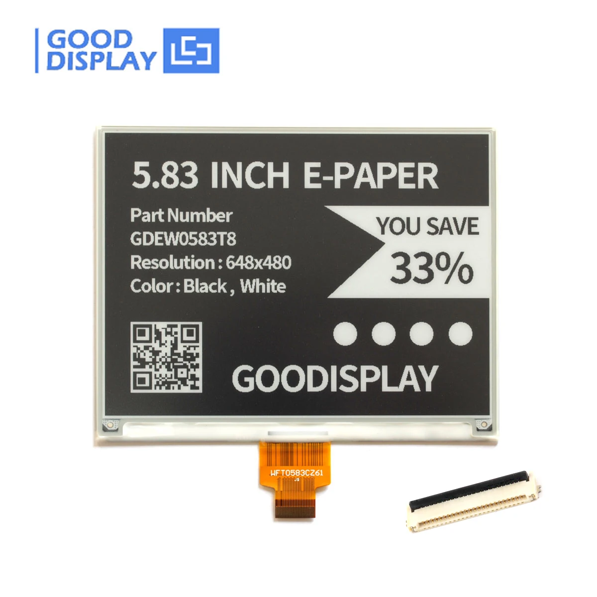 5.83 Inch Epaper Fast Update Screen 800x480 Resolution Paper-Like Eink Display, GDEW0583T8