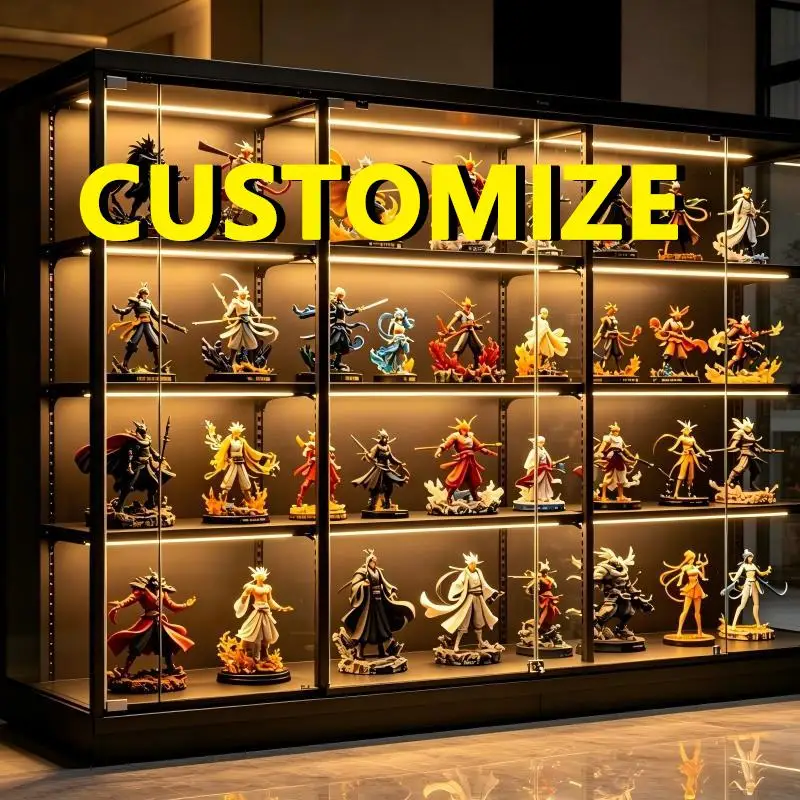 Any Size Custom Book Display Cabinet Tempered Glass LED Light Large Capacity Aluminum Frame Dust Home Office Storage Bookcase