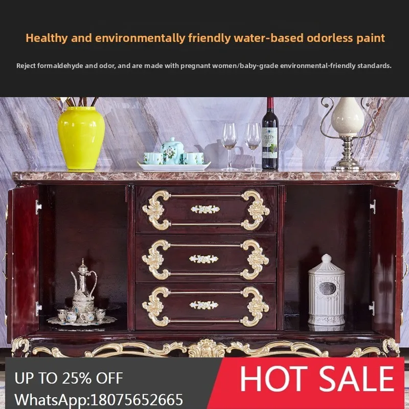 

MJY European Style Sideboard Cabinet Large Capacity Storage American Style Solid Wood Bowl Cabinet Marble Storage