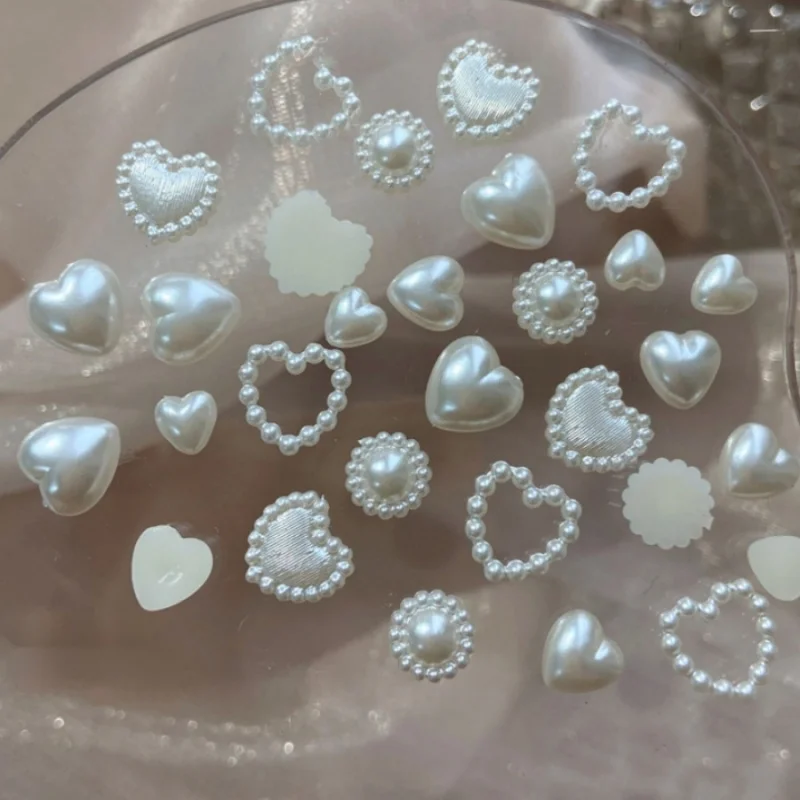 100 pçs misturado pérola coração decorações da arte do prego branco meio fundo plano vintage barroco coração pérola decorações caso do telefone brincos
