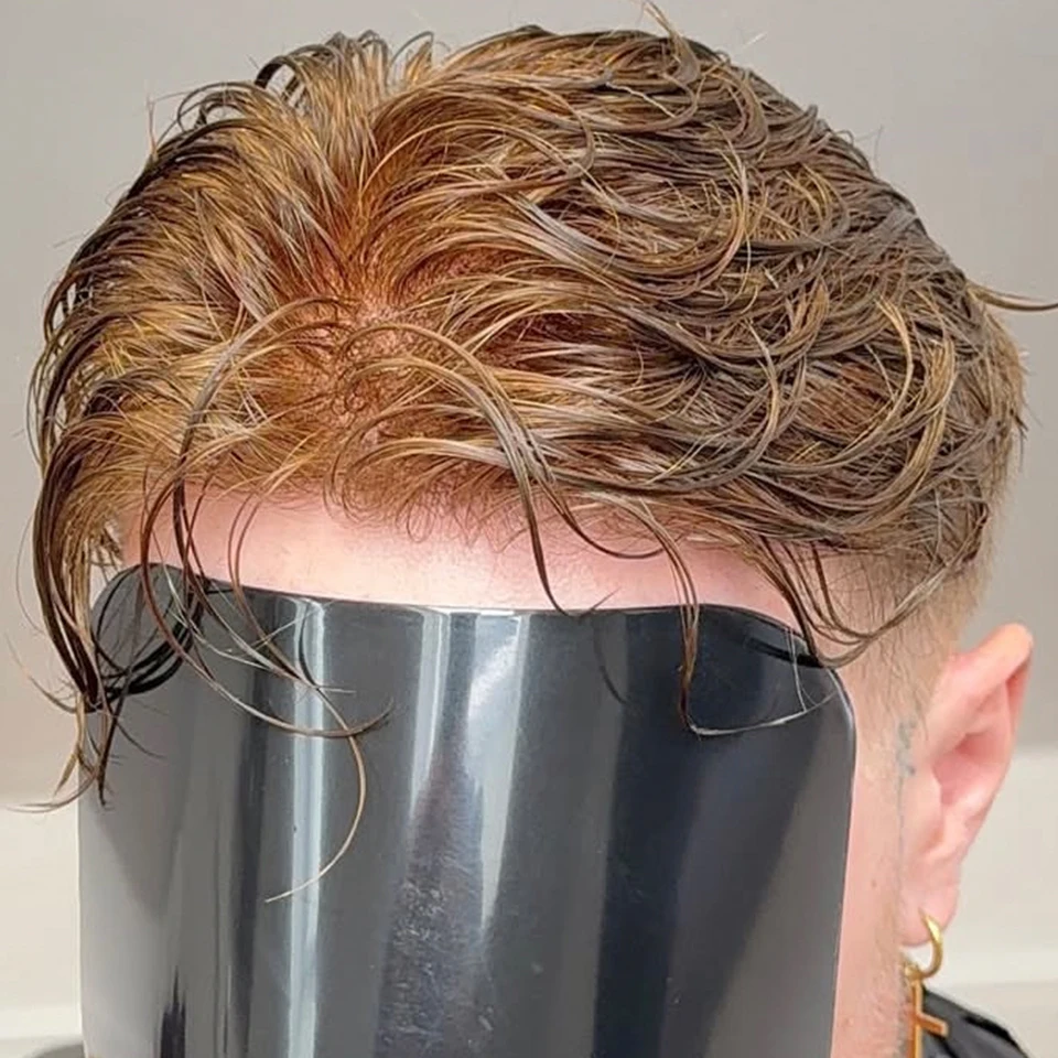 

Ультратонкий мужской парик-система замещения волос 0,03 мм с невидимыми узлами, серый/русый, с естественной линией роста волос