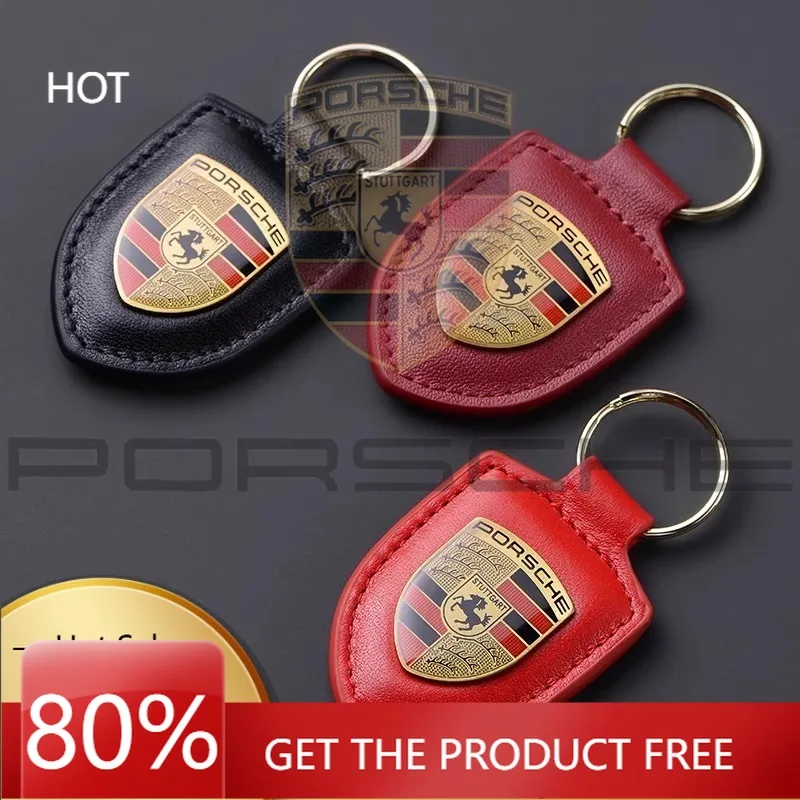 

Porsche Car Sticker PU Leather Car Keychain Shield Styling Emblem Key Ring For Porsche Cayenne Panamera Macan 911 Taycan Boxster