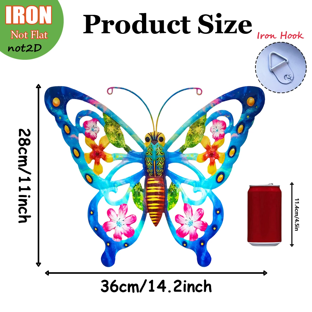 Large Cutout Metal Butterfly Wall Art, 14.2 Inch Rust-Proof Outdoor Metal Sculpture for Garden Fence Patio Yard - Unique Gift