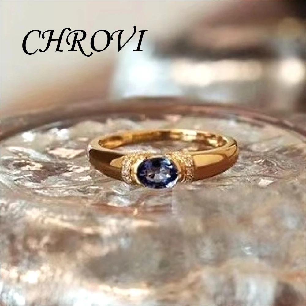 High-Grade Blue-Purple Gold-Plated sapphire Ring - vintage Oil Painting Color Finger Ring - Elegant Style Women's Accessory
