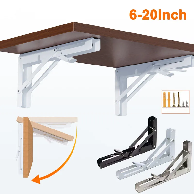 

Heavy Duty Folding Shelf Brackets 6-20inch Triangle Straight Billy Bracket Wall Mounted Bench Table Work with Screw Space Saving