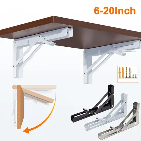 Heavy Duty Folding Shelf Brackets 6-20inch Triangle Straight Billy Bracket Wall Mounted Bench Table Work with Screw Space Saving
