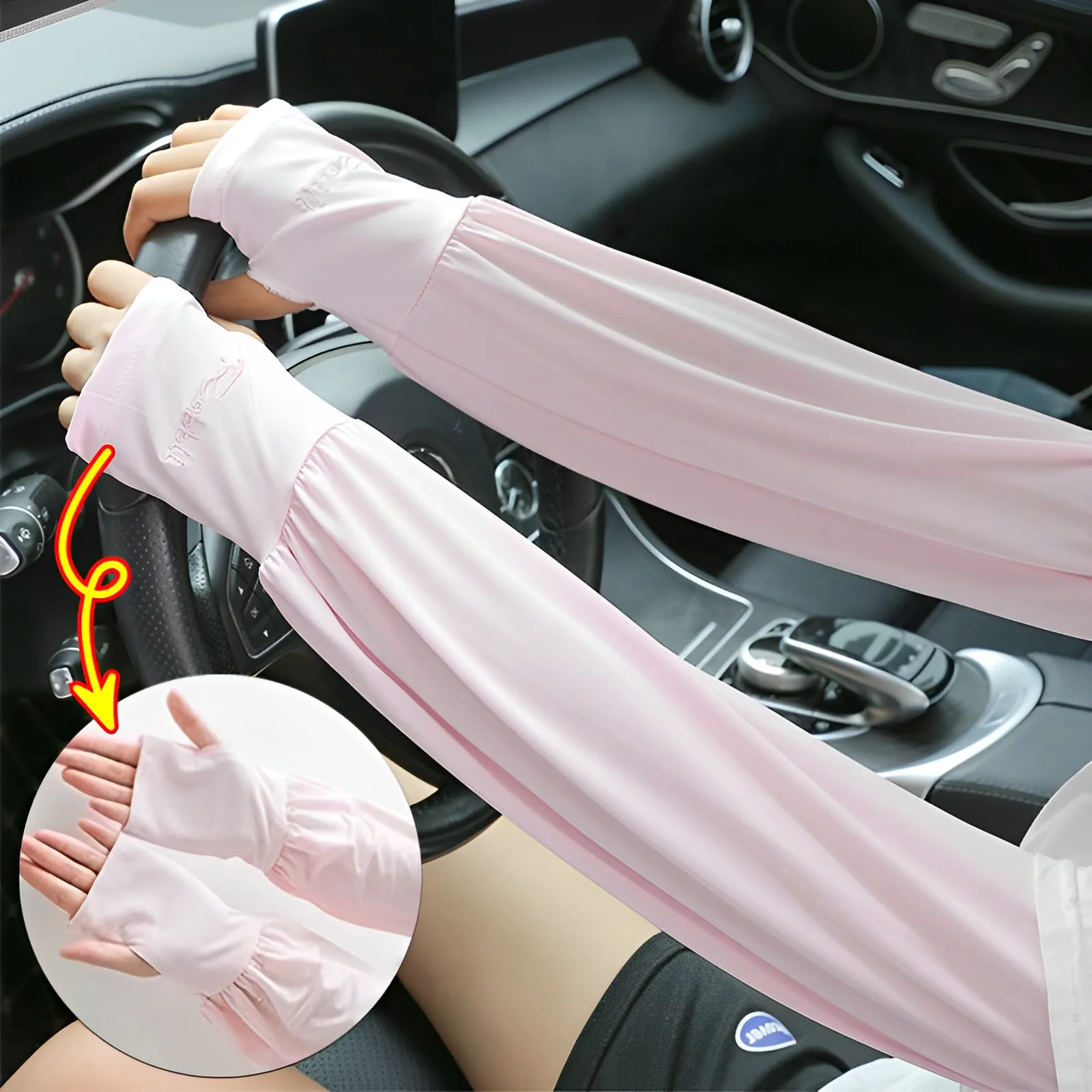 2PCS Luvas De Manga De Gelo Drive Feminino Manga De Proteção Solar Manga Protetora Ciclismo Anti-UV Cor Sólida Capa Dedo Luva Cheia