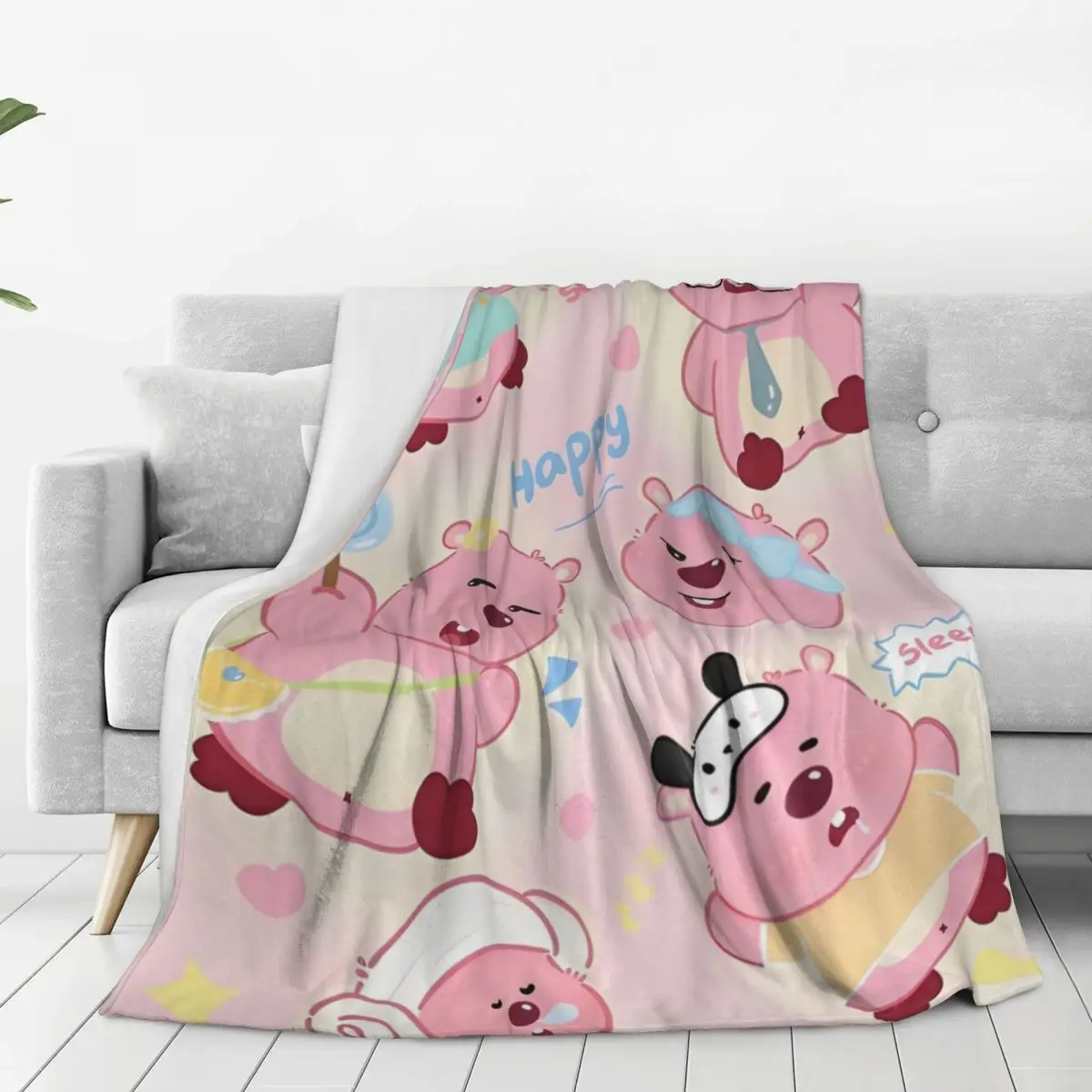 Soft Blanket Travel Office Loopy MINISO Bedding Throws Kawaii Cartoon Flannel Bedspread For Bedroom Street Trend Sofa Bed Cover