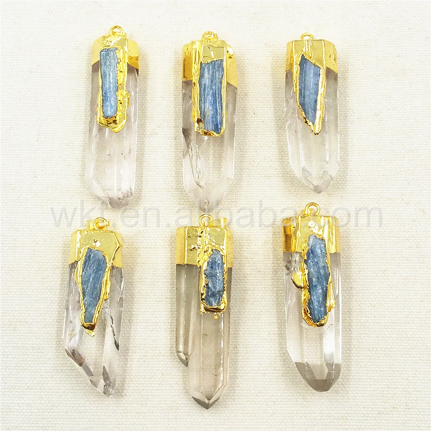 

WT-P880 Newest Design Natural Crystal Quartz Point With Blue Kyanite Pave Pendant For Women Jewelry