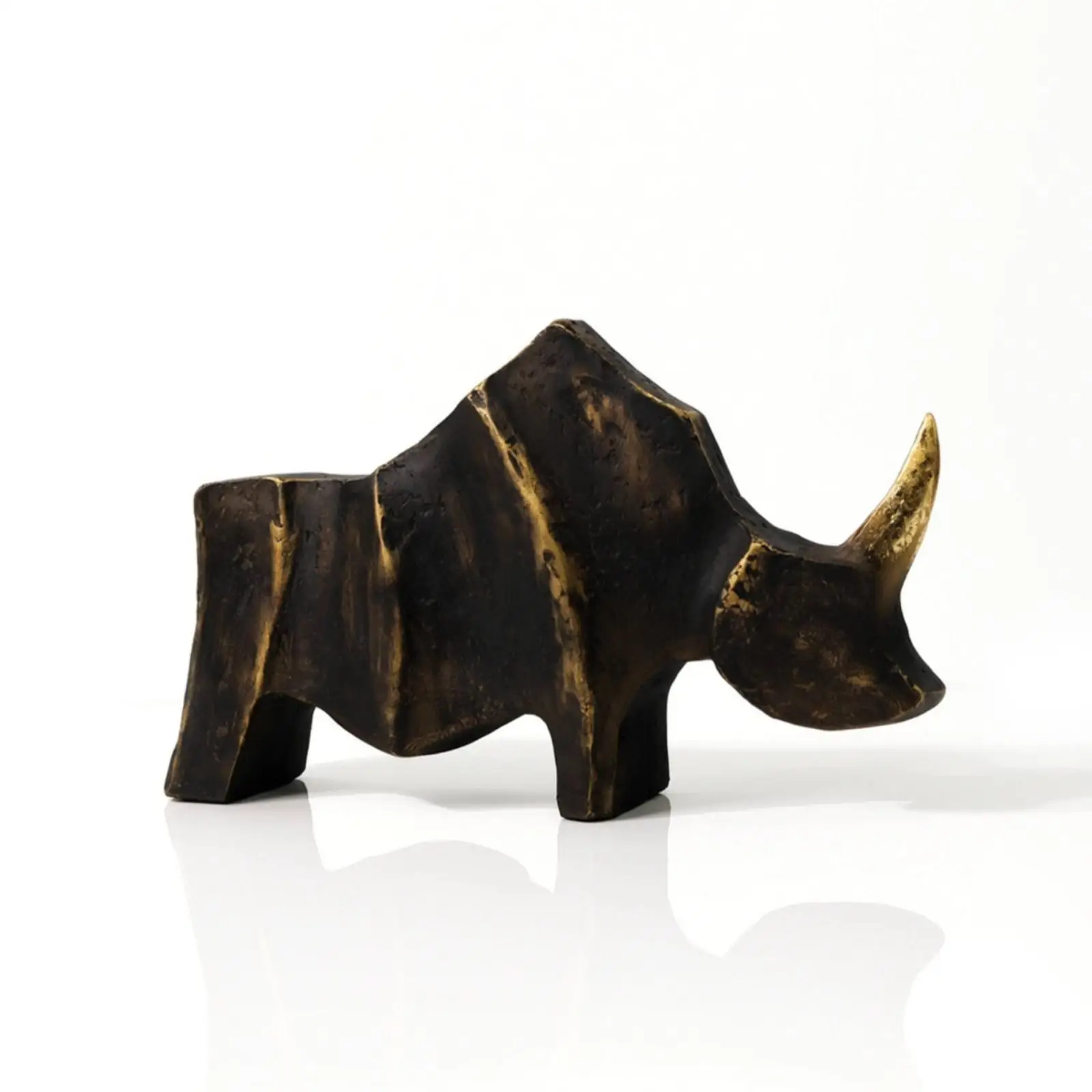 Resin Rhino Sculpture Ornament Dark Bronze Black Gold Horn Abstract Animal Figurine Luxury Home Decor Statue for Desk Mantel