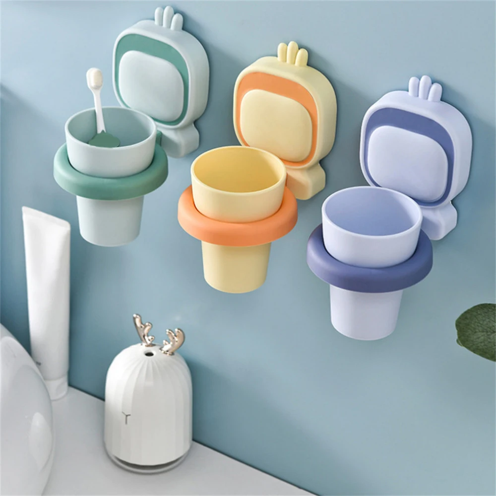 Water Cup Toothbrush Storage Rack Wall Mounted Design Space Saving Waterproof Moderate Size Toothpaste Holder Easy To Grip