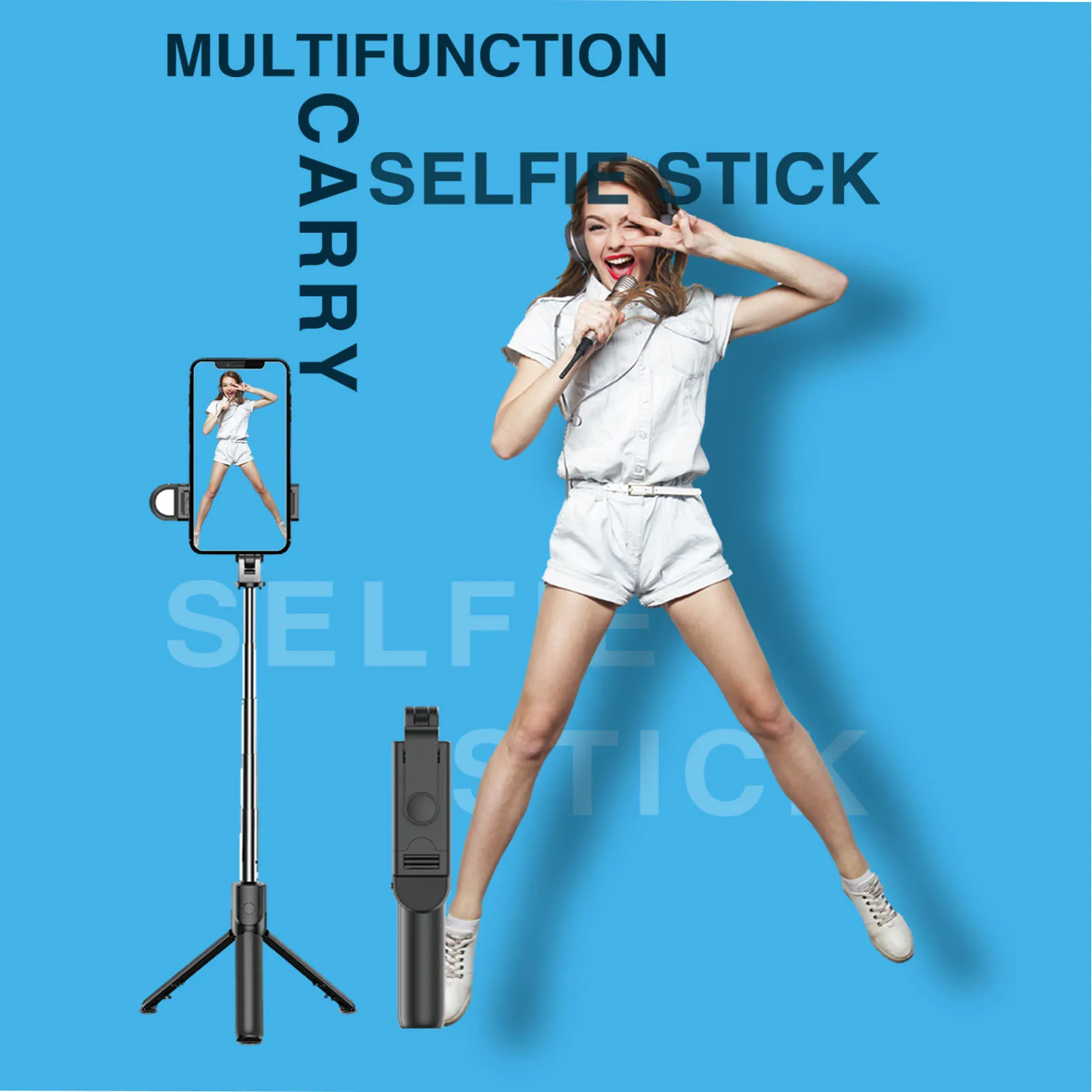 

BOEICA Mini Selfie Stick Tripod Stand with Remote Shutter Fill Light Foldable Phone Holder for Phone Tiktok Live Streaming