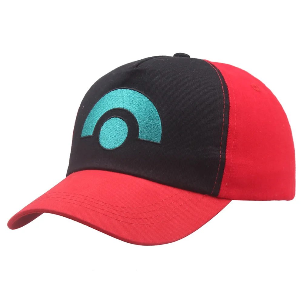 Anime Cute Splicing Sun Hat Ash Ketchum Cosplay Hat Embroidery Baseball Cap Pocket Adjustable Prop Outdoor Sun-proof Unisex