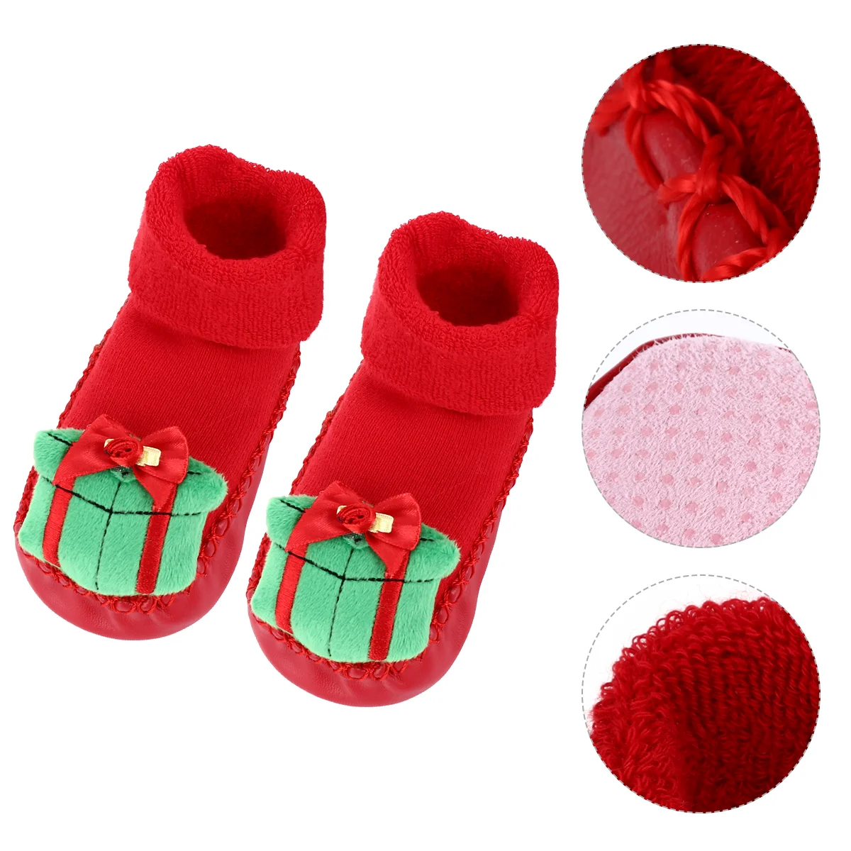 Sepatu dan kaus kaki katun untuk bayi, sandal selop Natal bahan katun antiselip, sepatu balita pria