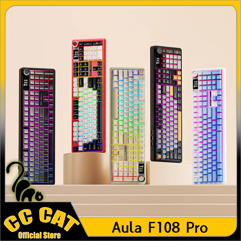 Aula F108Pro Mechanical Keyboard Bluetooth Wireless Keyboard Three Mode Multi functional knob Customized Gasket Keyboard PC Gift