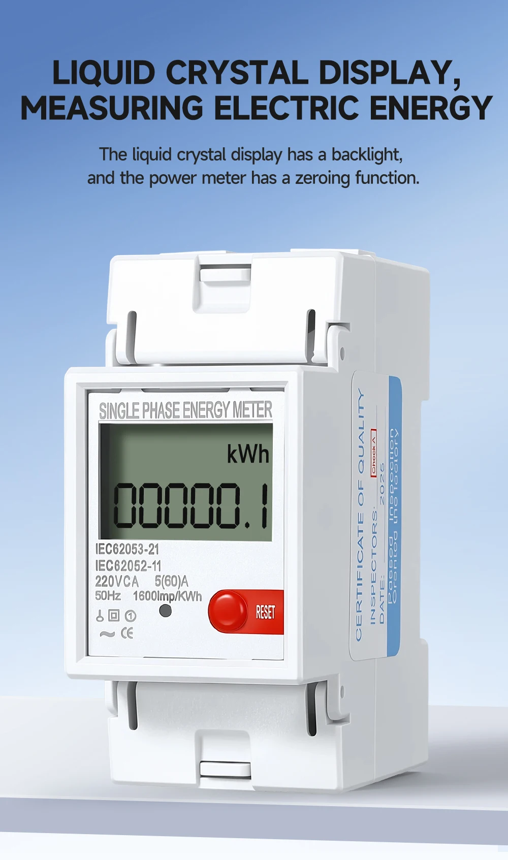 LCD-Anzeige kWh-Zähler 220V 5(60)A Energiezähler kWh 50Hz AC Digitaler Energiezähler Rücksetzen auf Null Energiezähler Haushaltsenergie – Detail 7