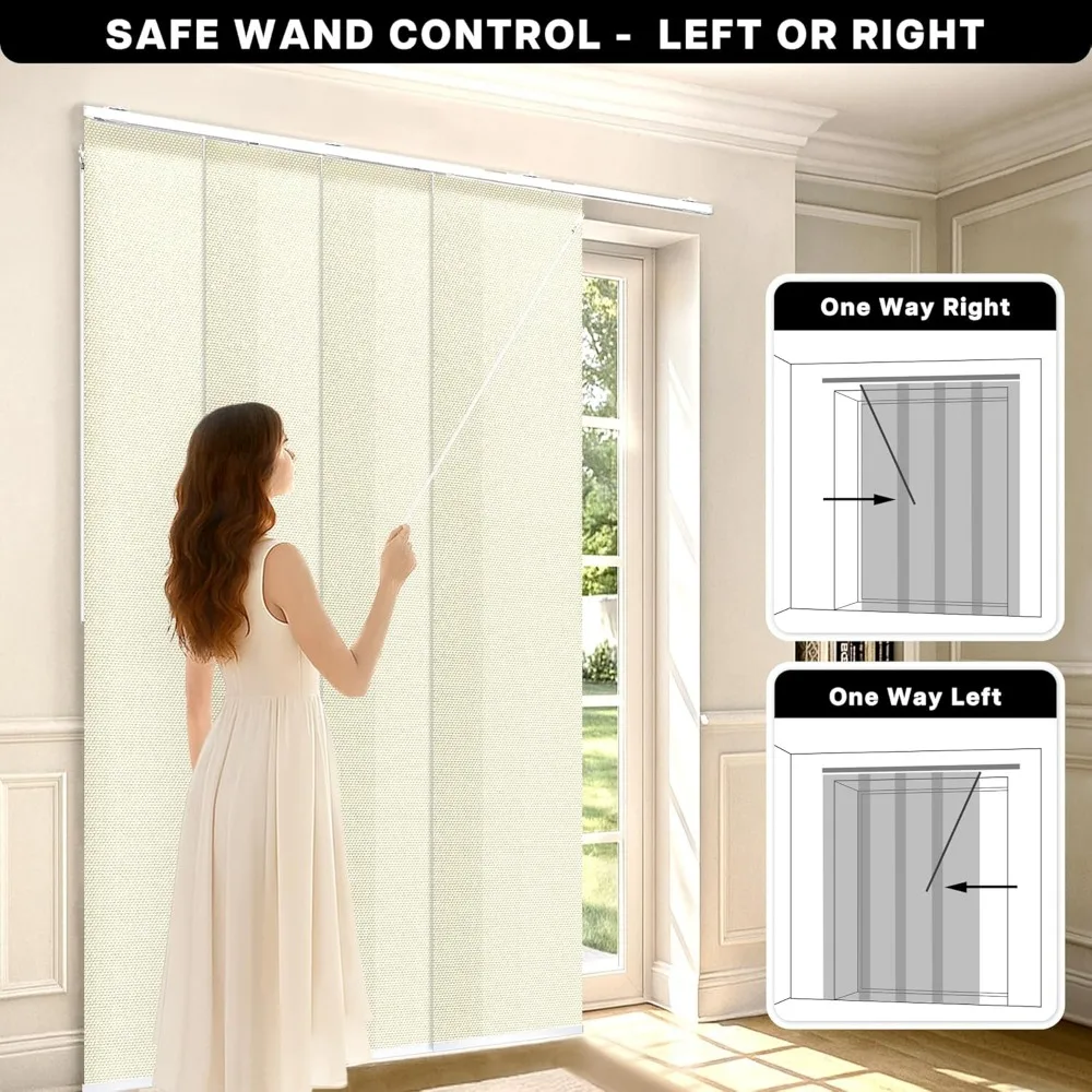 ستائر تعتيم عمودية قابلة للتعديل من Lazblinds للأبواب المنزلقة، مسار قابل للتمديد (45 3/4 بوصة - 82 5/8 بوصة عرض)، لوحات قابلة للتشذيب حتى t #4