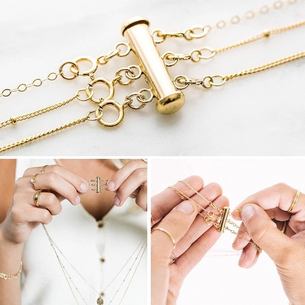 

8 Pcs Connector Pearl Buckle Necklace Bracelet Alloy Gold Multiple Necklaces Layered Jewelry