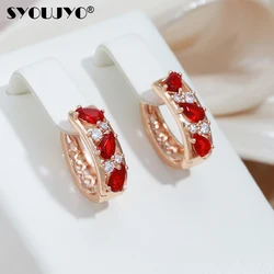 SYOUJYO Red Cubic Zircon Drop Earrings For Women Luxury 585 Gold Color OL Crystal Jewelry Gifts