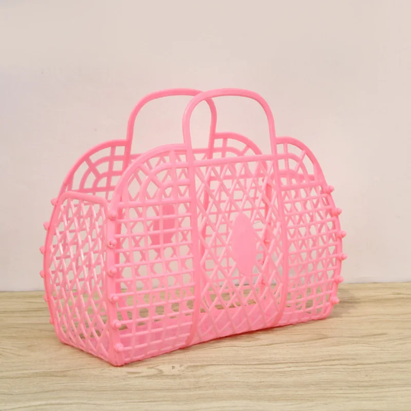 Plastic Portable Bath Basket Hollow Jelly Beach Holiday Portable Handbags Reusable And Easy To Clean Bath Basket Laundry Basket