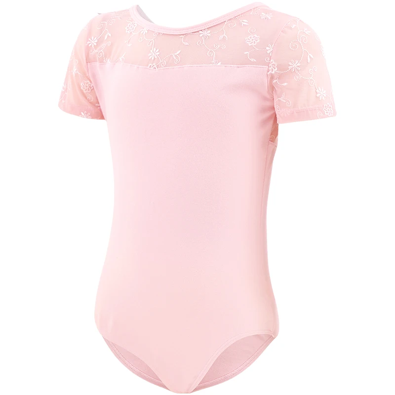 Ballet Leotards Girls Cotton Embroidery Splice Short Sleeves Dance Leotards Gymnastics Leotard Ballet Dancing Bodysuit For Girls