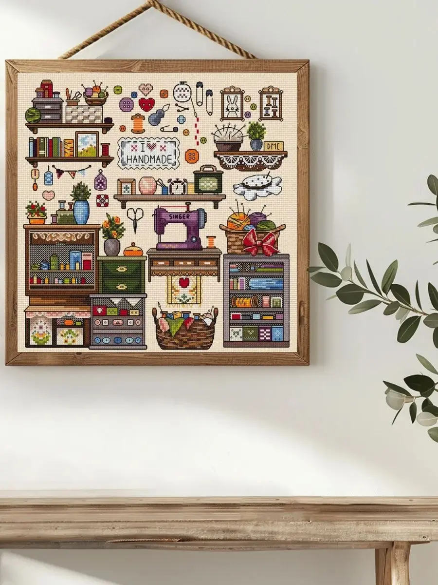1 Stück Rahmenloses 40x40cm/15,7x15,7-Zoll 11CT/14CT Bedrucktes Kreuzstich-DIY-Set mit Interessanten Mustern, Geeignet für Erwachsene – Detail 1