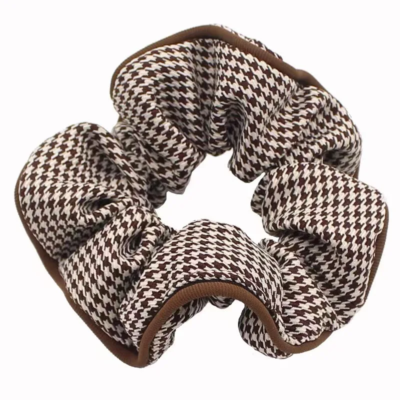 Korean Houndstooth Fabric Large Elastic Hair Bands Autumn Elegant Plaid Scrunchies Girls Casual Daily Headwear Hair Ties Ropes