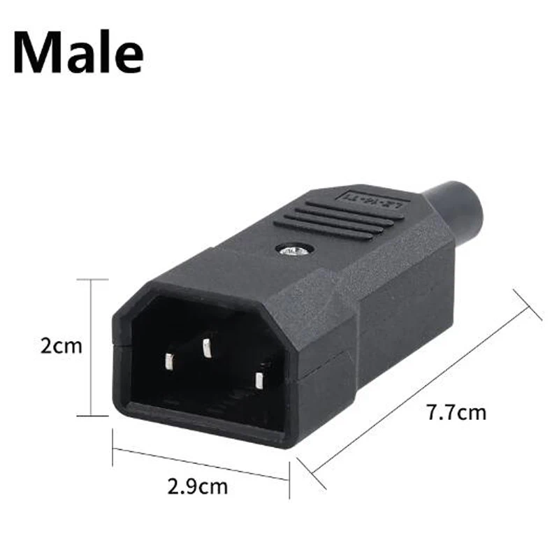 IEC Straight Cable Plug Connector C13 C14 10A 250V Black female&male Plug Rewirable Power Connector 3 pin AC Socket