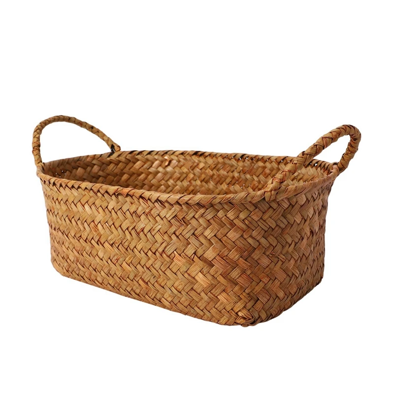 2X Wicker Weaving Storage Basket For Kitchen Handmade Fruit Dish Rattan Picnic Food Bread Loaf Sundries