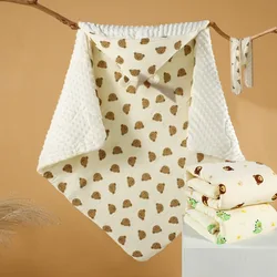 Baby Blanket Skin Friendly Pure Cotton Autumn Winter Blanket Thickened Bean Down Cute Cartoon Printed Newborn Receiving Blanket