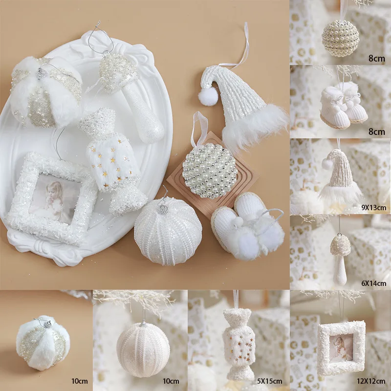 2025 New 8pcs Premium White Plush Pearl Christmas Balls Set Christmas Tree Decoration Balls Hanging Decoration Hanging Ornament