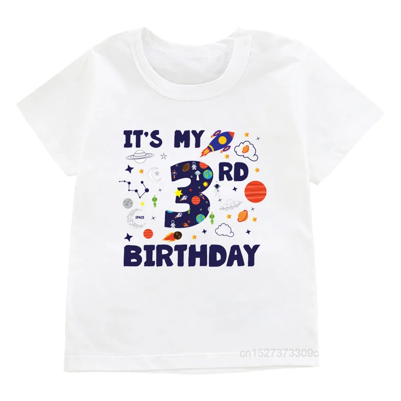 Boys Space Galaxy Outer Birthday Number 1-10 Design T-shirt Kids Astronaut Graphic Print Party Gifts Tees Children Cool Clothes