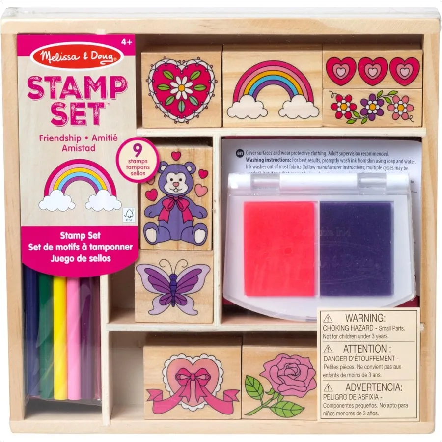 

Melissa Doug Wooden Stamp Set: Friendship 9 Stamps 5 Colored Pencils and 2Color Stamp Pad FSC Certified