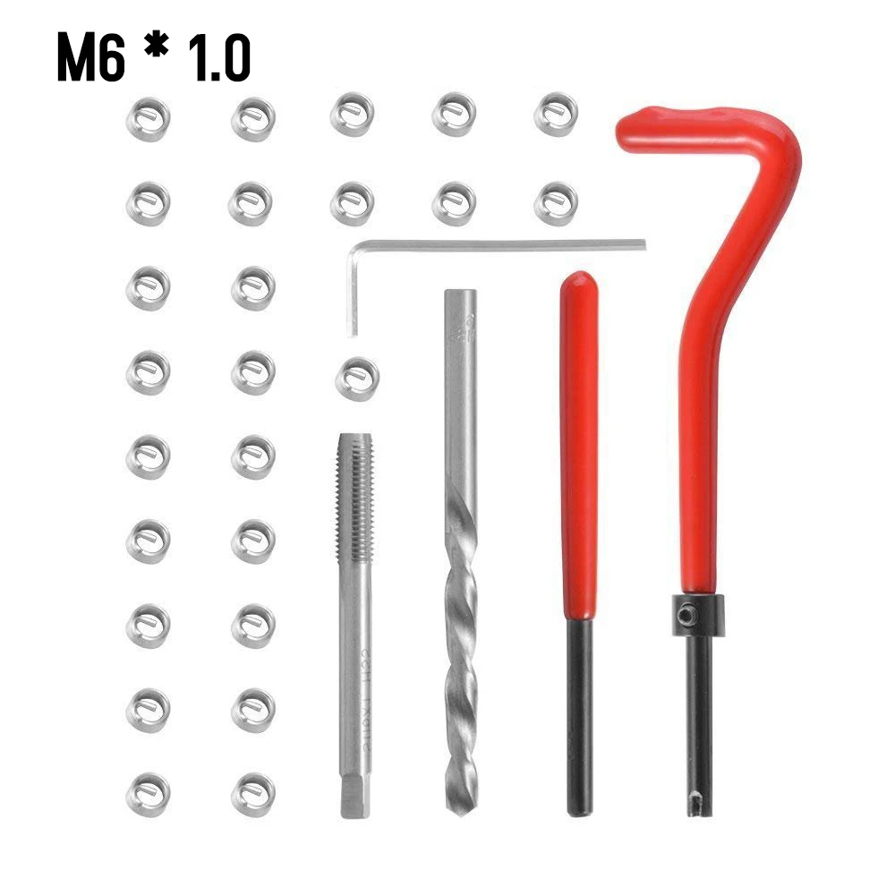 30 Stuks Metrische Draad Reparatie Invoegen Kit M5 M6 M8 M10 M12 M14 Helicoil Auto Pro Spoel Tool M6 * 1.0