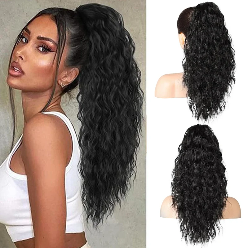 Grasping clip style water ripple curled ponytail wig naturally fluffy and heat-resistant synthetic wig suitable for daily wear