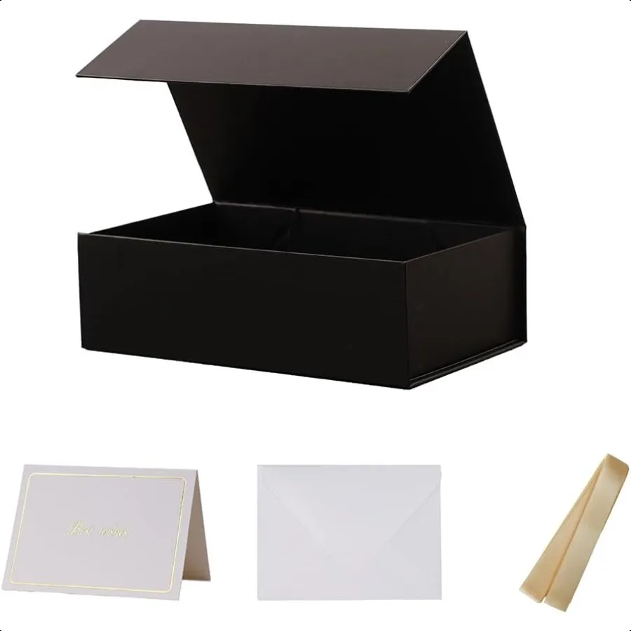 1 Stück schwarze Geschenkbox 9,5 x 6 x magnetische Geschenkbox für Geschenke mit Deckel, zusammenklappbar, für Brautjungfern-Antragsbox, Hochzeit, Weihnachten