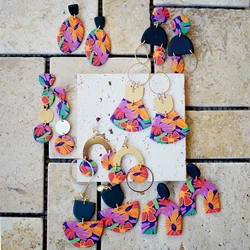 Colorful Floral Flowers Handmade Polymer Clay Earrings Set Trendy Fashion Multi-Shaped Women's Accessory Gift for Party