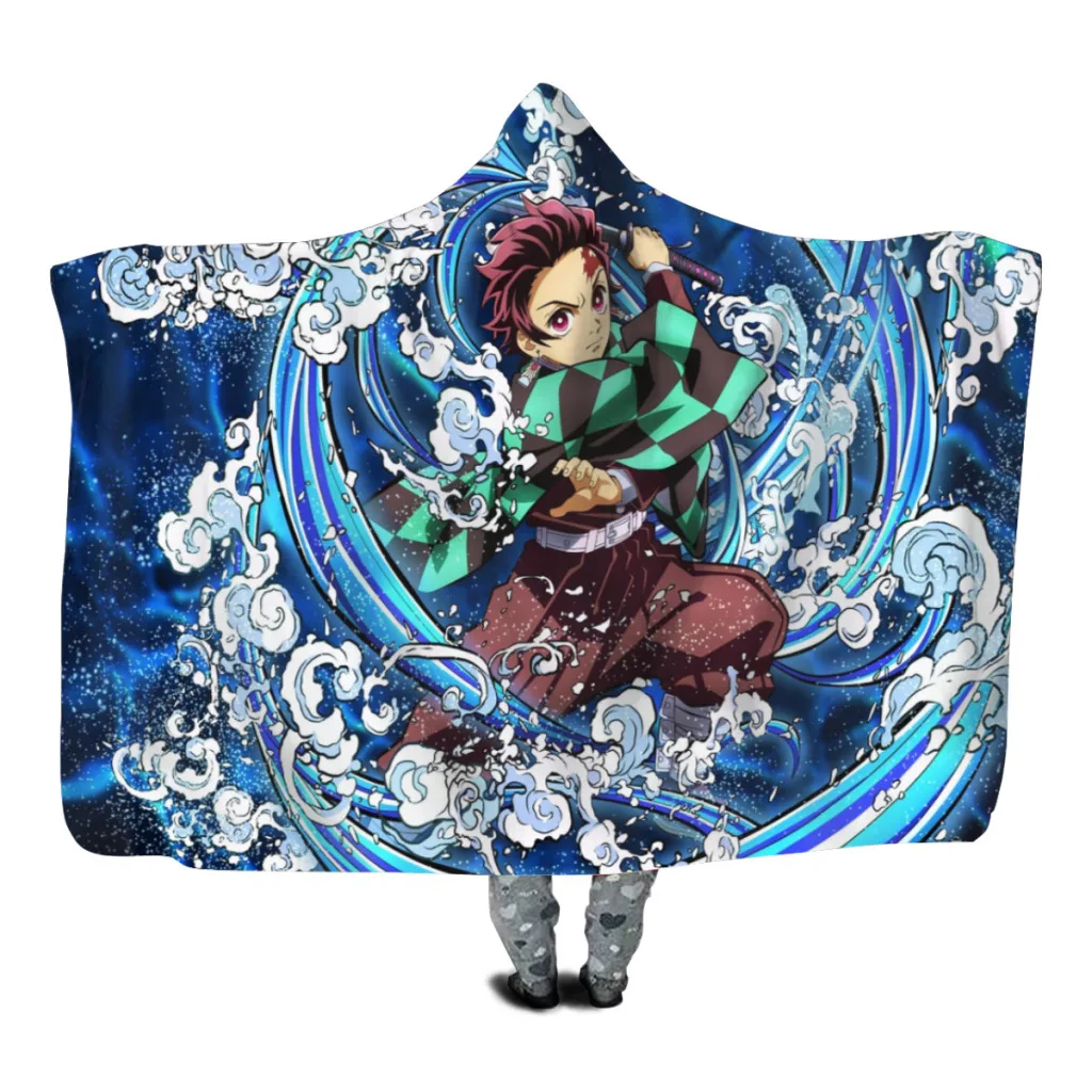 

Demon Slayer Graphic Anime Hooded Blanket kids colorful child Sherpa Fleece Wearable Blanket Microfiber Bedding