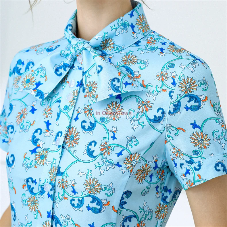 

Новая профессиональная одежда Minsheng Bank, женская блузка с длинными рукавами, рабочая униформа, рубашки с короткими рукавами и цветочным принтом и карьерные платья