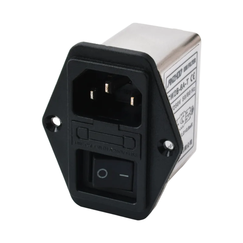 1PC CW2B-6A-T EMI Power Line Filter - AC 110V-250V 6A IEC Socket with Switch & Fuse for Audio Equipment Industrial Control