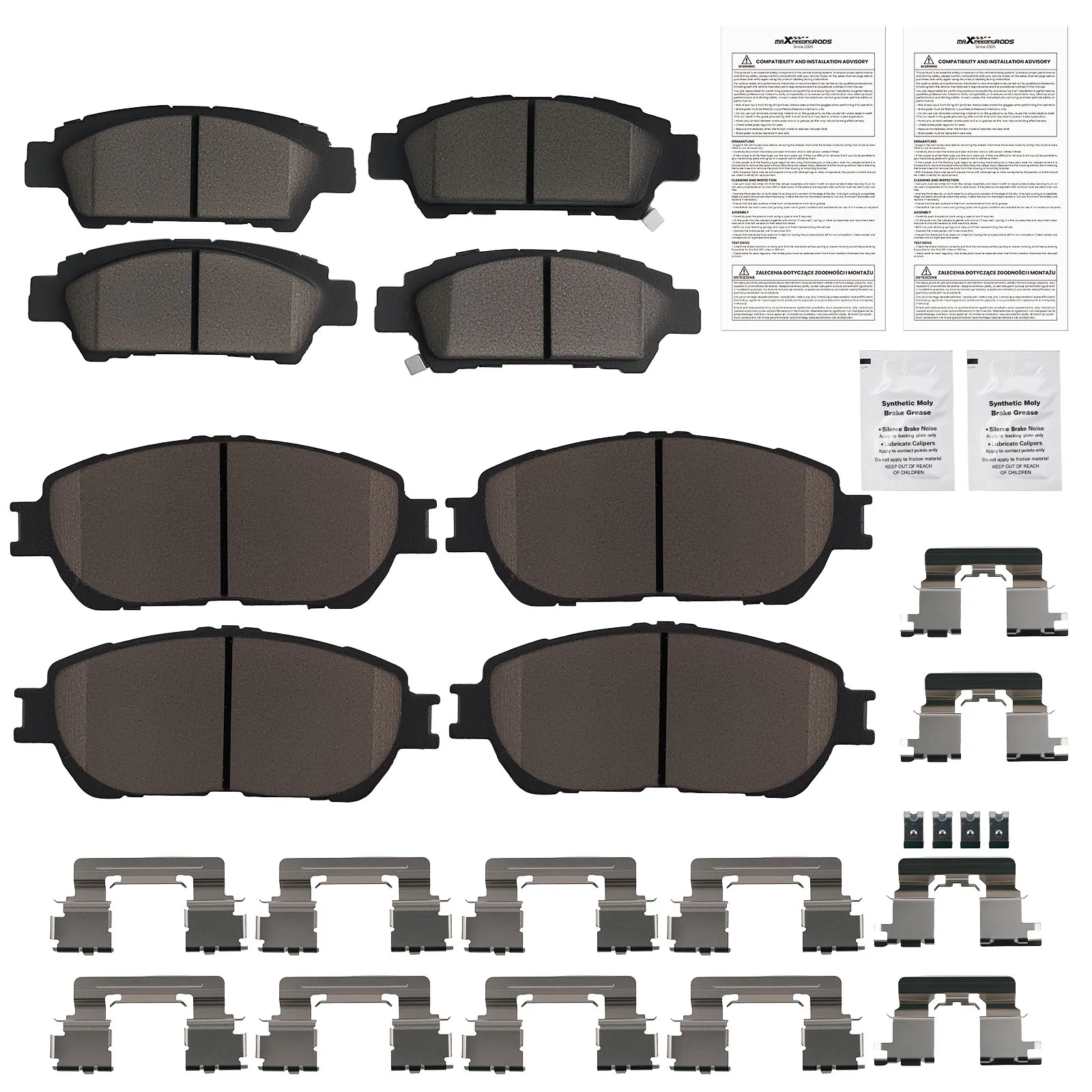 

Front Rear Left&Right Brake Pads Set for Toyota Sienna 2004-2010 w/Hardwares