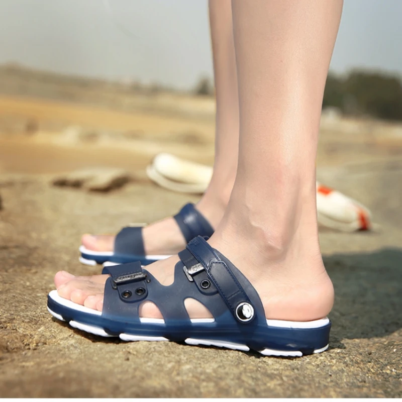 Sandals Men Summer Outdoor Slippers Beach Casual Jelly Shoes Blue Indoor Soft Durable Anti Slip Peep Toe New Male Flip Flop Shoe